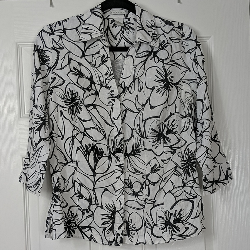 TWEEDS Linen 3/4 Button Down Shirt